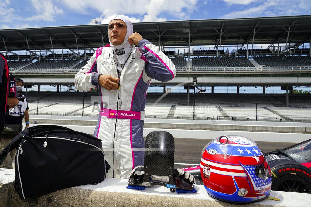 FILE -In this Aug. 14, 2020, file photo, Alex Palou, of Spain, prepares to drive during practice for the Indianapolis 500 auto race at Indianapolis Motor Speedway in Indianapolis. Palou is moving to Chip Ganassi Racing to fill Felix Rosenqvist’s seat, who has been hired by Arrow McLaren SP for the 2021 IndyCar season. (AP Photo/Michael Conroy, File)