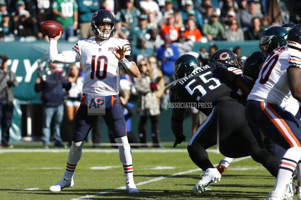 Chris Szagola Chicago Bears' Mitchell Trubisky passes during the first half of an NFL football game against the Philadelphia Eagles, Sunday, Nov. 3, 2019, in Philadelphia. (AP Photo/Chris Szagola)