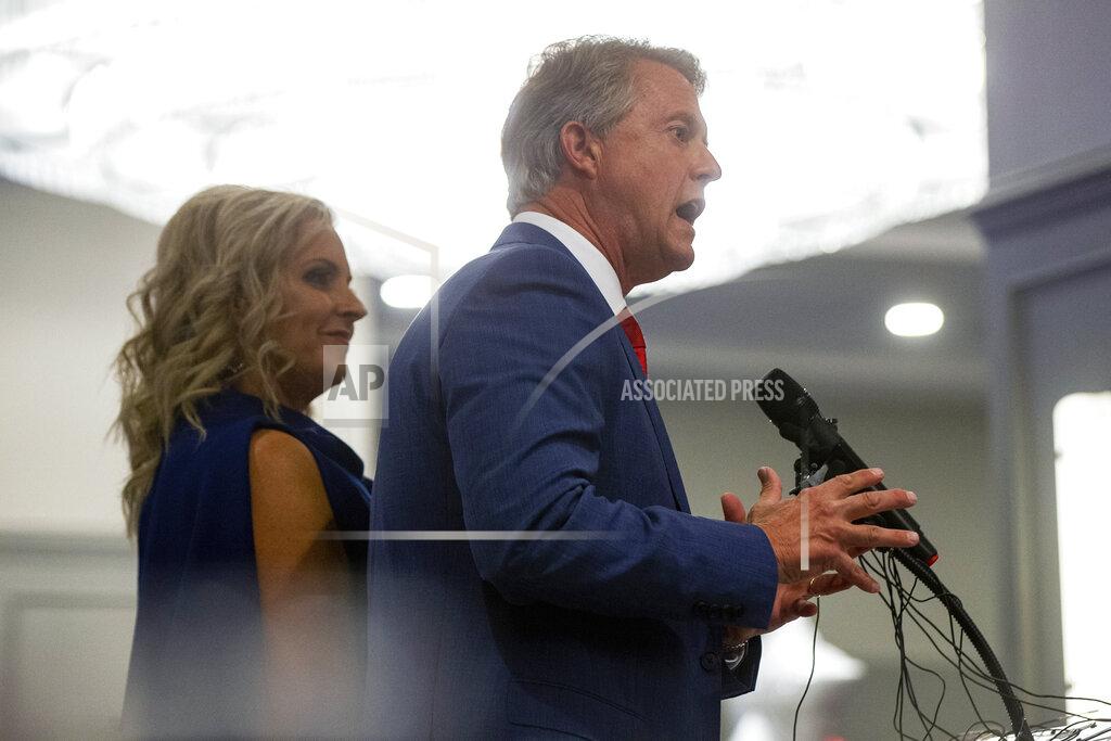 Uncredited Congressman Roger Marshall addresses the crowd gathered at the Cyrus Hotel Tuesday evening for a GOP watch party in anticipation of the results for the seat in the U.S. Senate, Tuesday, Nov. 3, 2020 in Topeka, Kan. (Evert Nelson/The Topeka Capital-Journal via AP)