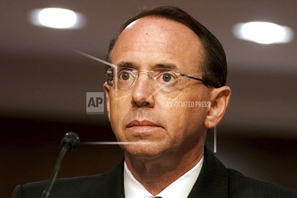 Greg Nash Former Deputy Attorney General Rod Rosenstein testifies before a Senate Judiciary Committee hearing on Capitol Hill in Washington, Wednesday, June 3, 2020. (Greg Nash/Pool via AP)