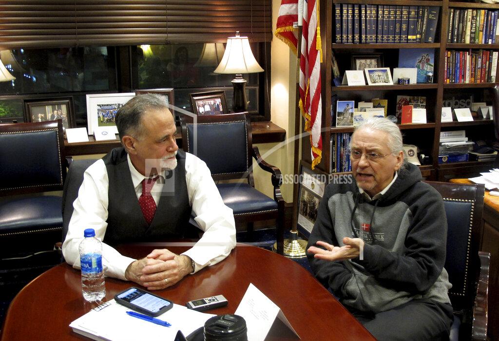 Becky Bohrer Alaska Senate President Peter Micciche, left, and Senate Minority Leader Tom Begich, right, meet with reporters in Micciche's office in the early morning hours of Thursday, May 19, 2022, in Juneau, Alaska, after the Legislature ended its regular session. Micciche, a Republican, and Begich, a Democrat, discussed their working relationship, as well as well as parts of the session they were either pleased with or disappointed with. (AP Photo/Becky Bohrer)