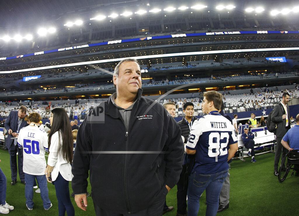 Ron Jenkins FILE - In this Jan. 5, 2019, file photo, former New Jersey Gov. Chris Christie walks on the field before a NFC wild-card NFL football game between the Dallas Cowboys and the Seattle Seahawks in Arlington, Texas. Christie has joined the board of directors of the New York Mets. Christie was New Jersey's governor from January 2010 to January 2018. His son Andrew has worked for the team since 2018 and is the Mets' coordinator of international scouting. (AP Photo/Ron Jenkins, File)