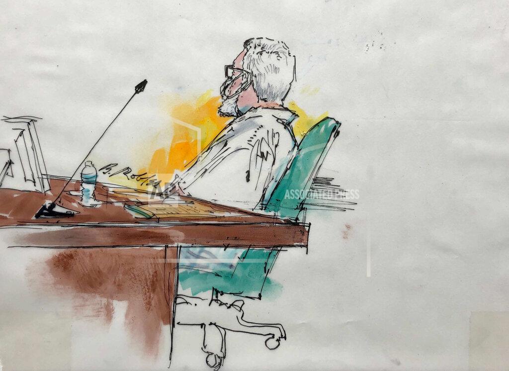 Bill Robles In this courtroom artist sketch Tahawwur Rana, appears during an extradition hearing in federal US court in Los Angeles, Thursday, June 24, 2021. A federal judge is weighing whether Rana, a former Chicago businessman, will be extracted to India in connection with his alleged involvement in the 2008 Mumbai terrorist attack in which 166 people, including six Americans were killed. (Bill Robles for AP)