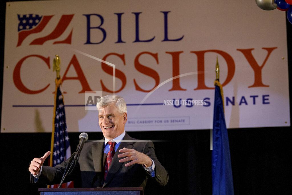Matthew Hinton Sen. Bill Cassidy, R-La., addresses supporters at his election watch party on Election Night in Baton Rouge, La., Tuesday, Nov. 3, 2020. (AP Photo/Matthew Hinton)