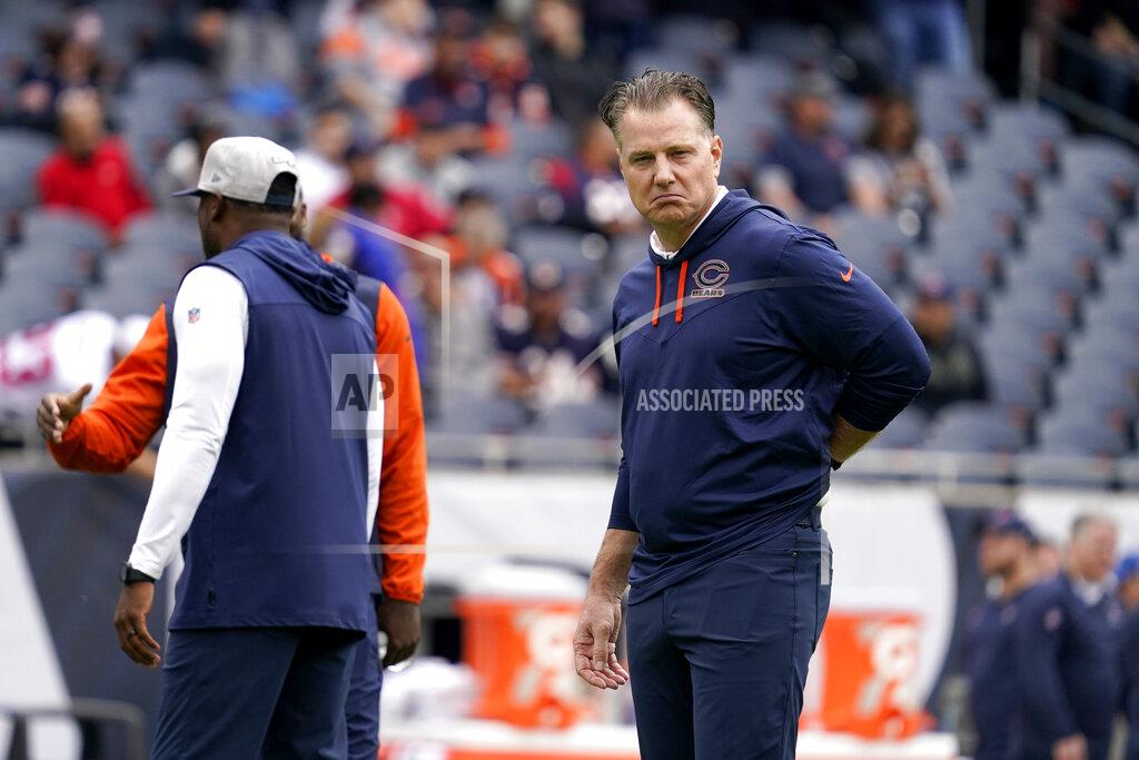 Nam Y. Huh Chicago Bears coach Matt Eberflus watches players warm up before an NFL football game against the Houston Texans Sunday, Sept. 25, 2022, in Chicago. (AP Photo/Nam Y. Huh)