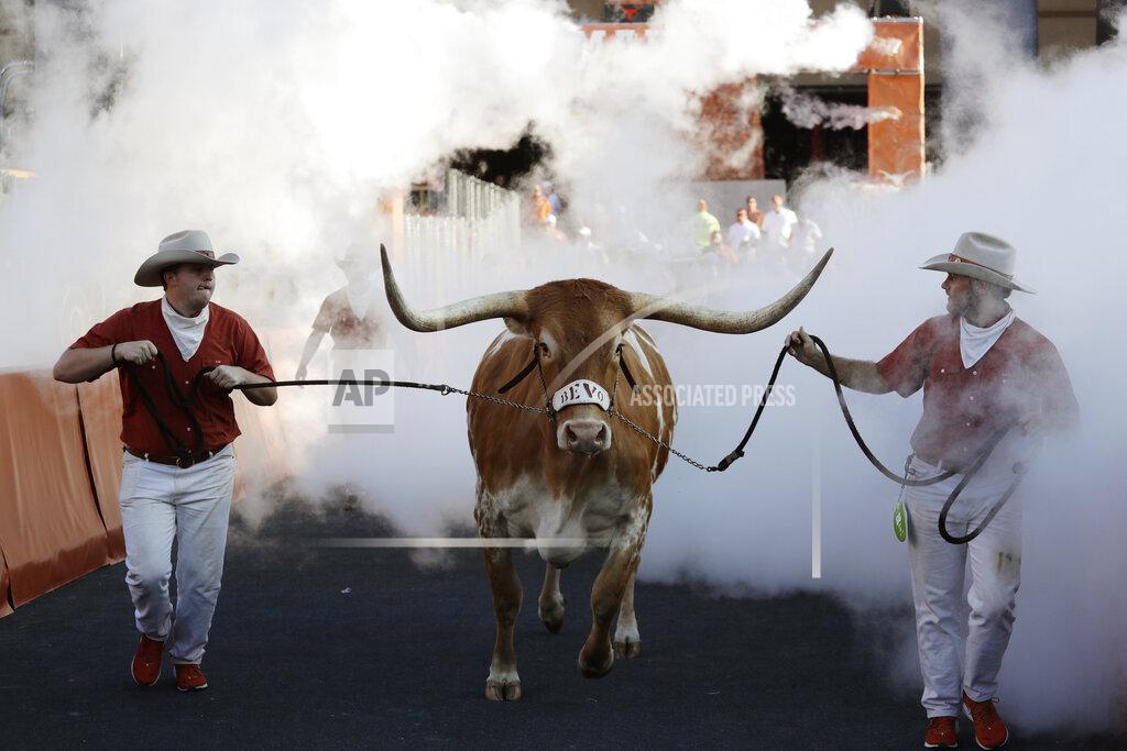 Eric Gay Texas mascot Bevo runs on the field before an NCAA college football game between Texas and LSU, Saturday, Sept. 7, 2019, in Austin, Texas. Football is being played in the Power Five conferences, but many of the longstanding traditions that go along with the games are on hold during the coronavirus pandemic. (AP Photo/Eric Gay)
