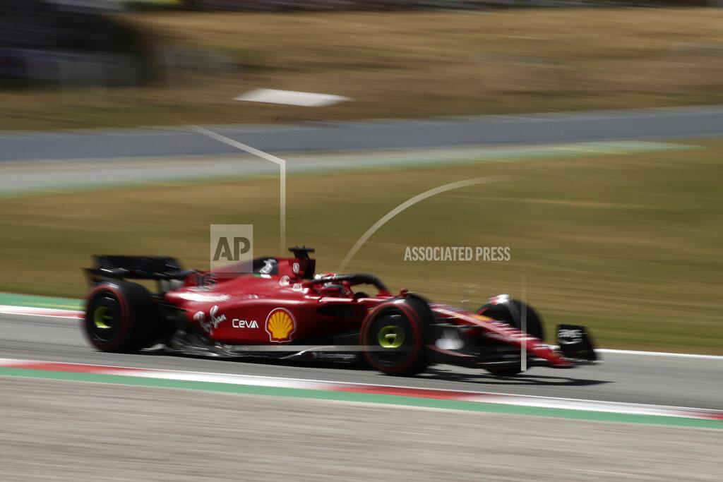 Joan Monfort Ferrari driver Charles Leclerc of Monaco steers his car during the Spanish Formula One Grand Prix at the Barcelona Catalunya racetrack in Montmelo, Spain, Sunday, May 22, 2022. (AP Photo/Joan Monfort)