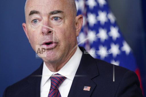 FILE - In this Sept. 24, 2021 file photo, Secretary of Homeland Security Alejandro Mayorkas speaks during a press briefing at the White House in Washington. The Biden administration on Monday renewed efforts to shield hundreds of thousands of immigrants who came to the United States as young children from deportation, the latest maneuver in a long-running drama over the policy's legality. Mayorkas called again on Monday for Congress to act swiftly to provide “the legal status they need and deserve.” He said legislation should be enacted through spending negotiations, a tactic that suffered a potentially critical blow this month when the Senate parliamentarian prohibited it. (AP Photo/Patrick Semansky)