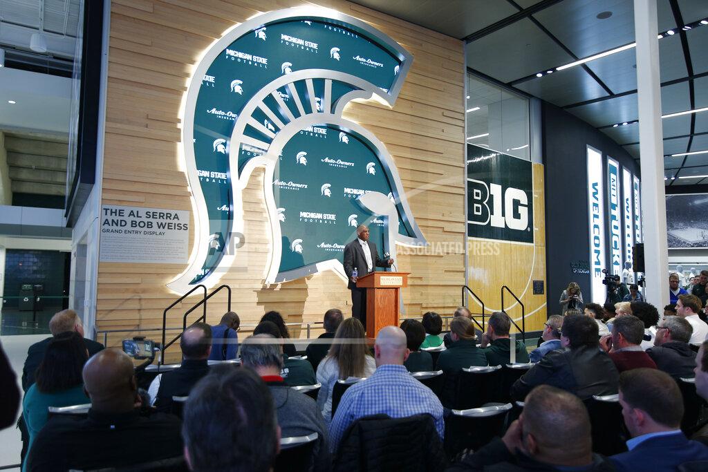 Al Goldis Mel Tucker, Michigan State's new football coach, speaks during a news conference Wednesday, Feb. 12, 2020, in East Lansing, Mich. (AP Photo/Al Goldis)