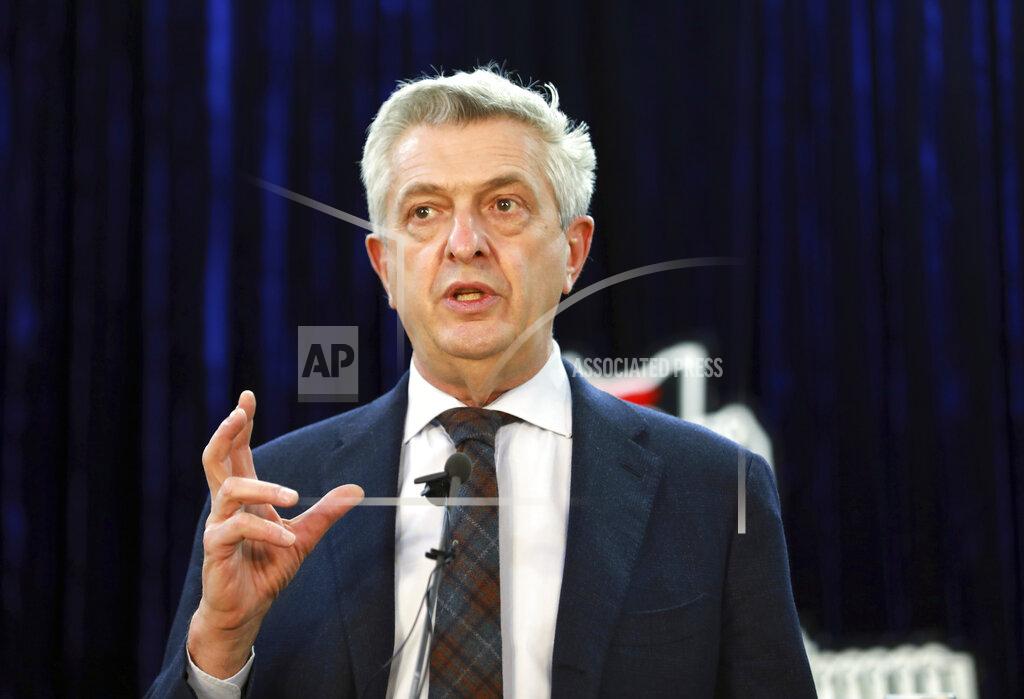 Rahmat Gul U.N. High Commissioner for Refugees Filippo Grandi speaks during a news conference in Kabul, Afghanistan, Tuesday, Nov. 17, 2020. (AP Photo/Rahmat Gul)