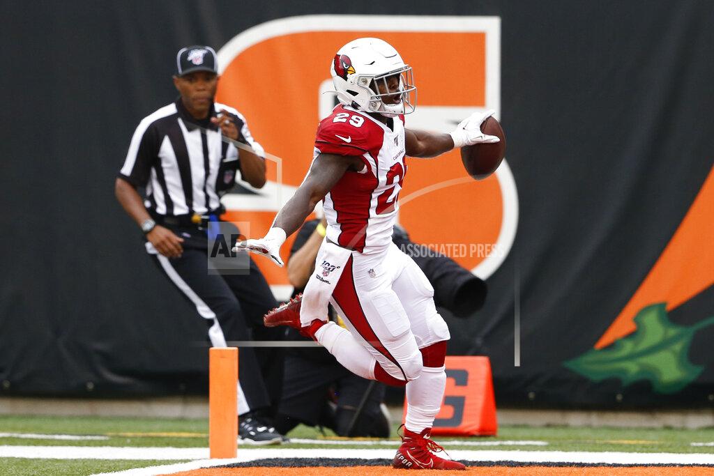 Gary Landers Arizona Cardinals running back Chase Edmonds scores a touchdown in the second half of an NFL football game against the Cincinnati Bengals, Sunday, Oct. 6, 2019, in Cincinnati. (AP Photo/Gary Landers)