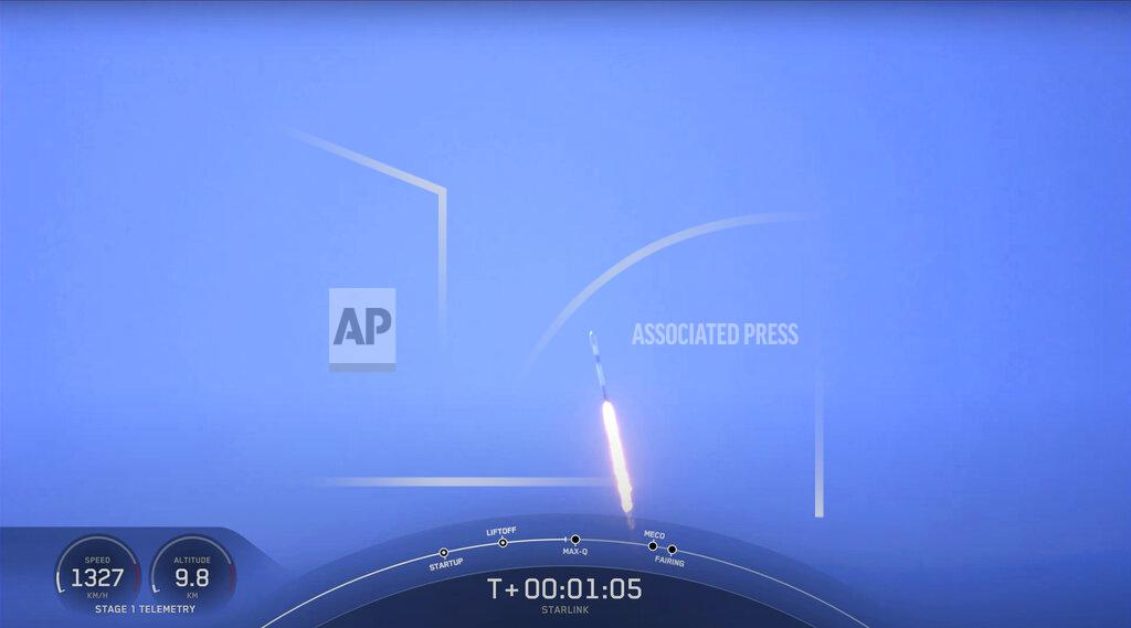 Uncredited This video image provided by SpaceX shows a SpaceX Falcon 9 mission to launch 53 Starlink satellites to low-Earth orbit from Space Launch Complex 4 East (SLC-4E), takes off from Vandenberg Space Force Base, Calif., on Friday, May 13, 2022. (SpaceX via AP)