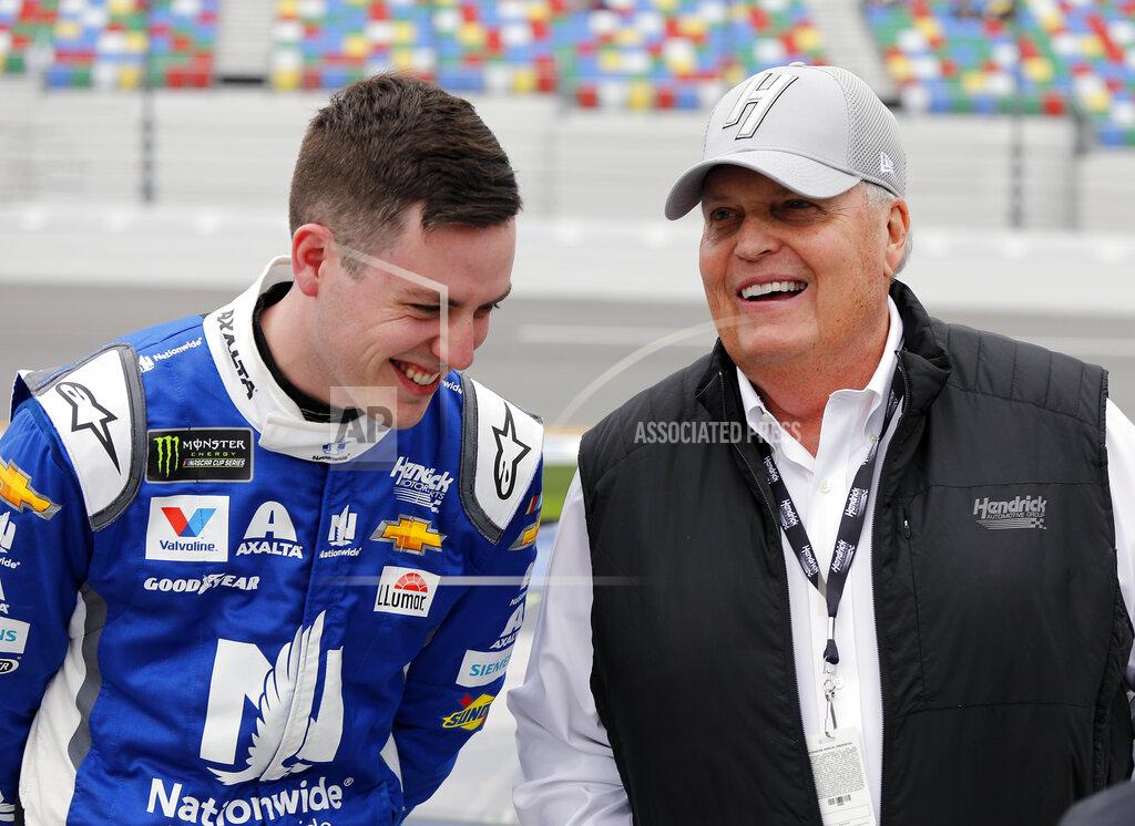 Terry Renna Alex Bowman, left, and car owner Rick Hendrick laugh on pit road during qualifying for the Daytona 500 auto race at Daytona International Speedway, Sunday, Feb. 10, 2019, in Daytona Beach, Fla. (AP Photo/Terry Renna)