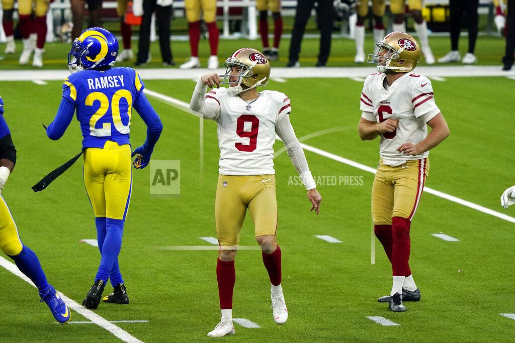 Alex Gallardo San Francisco 49ers kicker Robbie Gould follows through on his game-winning field goal during the second half of an NFL football game against the Los Angeles Rams Sunday, Nov. 29, 2020, in Inglewood, Calif. (AP Photo/Alex Gallardo)