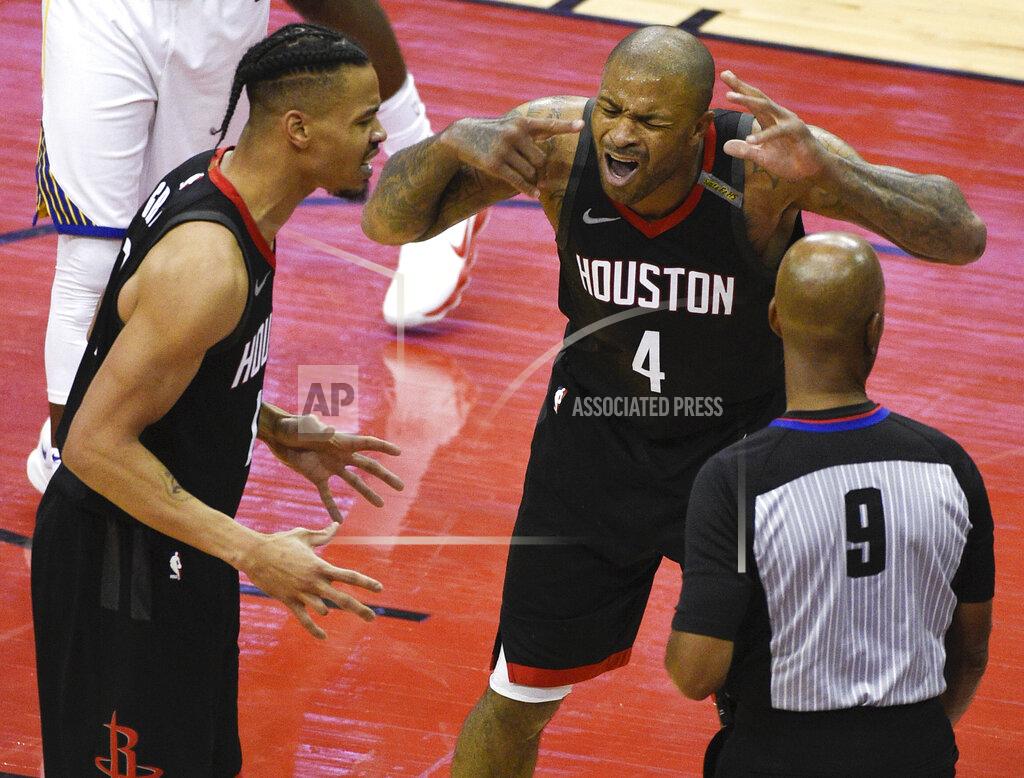 Eric Christian Smith FILE - In this May 28, 2018, file photo, Houston Rockets forward PJ Tucker (4) and guard Gerald Green, left, argue a call with official Derrick Stafford during the second half of Game 7 of the NBA basketball Western Conference Finals against the Golden State Warriors, in Houston. The replays stream onto our sets in high-definition on a practically endless loop, with no detail too small, or too big, to ignore: fingernails nicking basketballs, horses veering out of line, baseball gloves grazing runners as they slide into second. About the only irrefutable evidence to come from any of it is that nobody agrees on what they saw. (AP Photo/Eric Christian Smith, File)