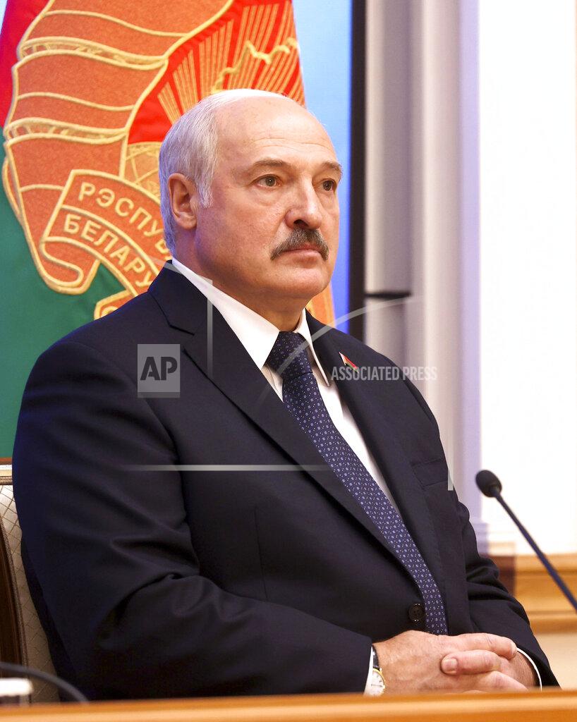 Pavel Orlovsky Belarus President Alexander Lukashenko speaks during a meeting with officials in Minsk, Belarus, Friday, July 23, 2021. (Pavel Orlovsky/BelTA Pool Photo via AP)