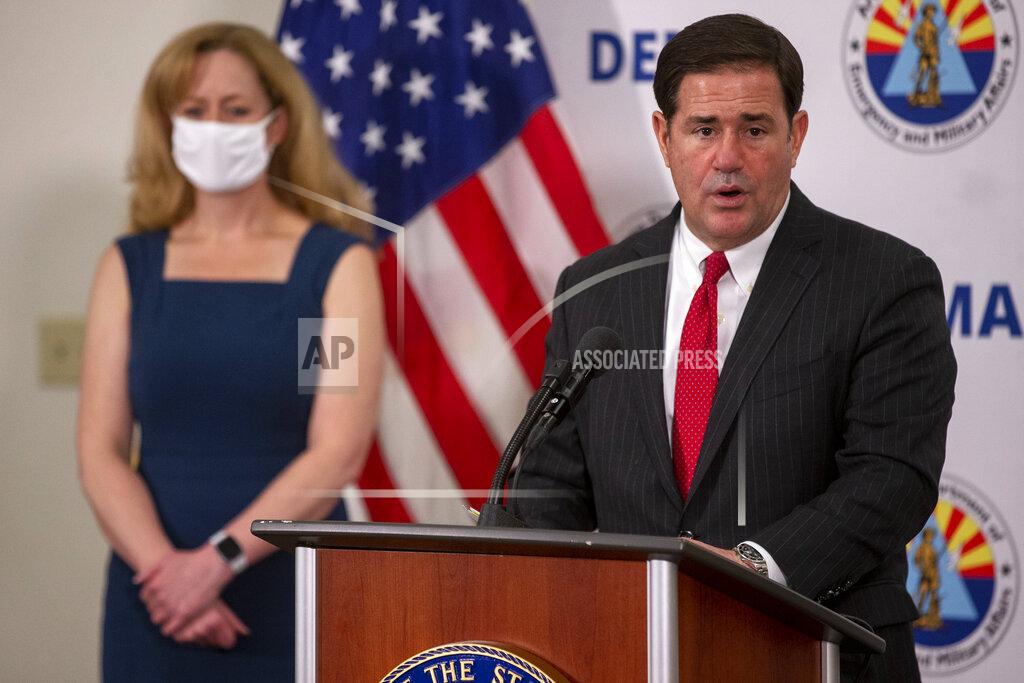 Governor Doug Ducey speaks during a press conference regarding the COVID-19 pandemic at the Arizona National Guard headquarters on Aug. 20, 2020, at Papago Park Military Reservation in Phoenix. (Sean Logan/The Arizona Republic via AP)