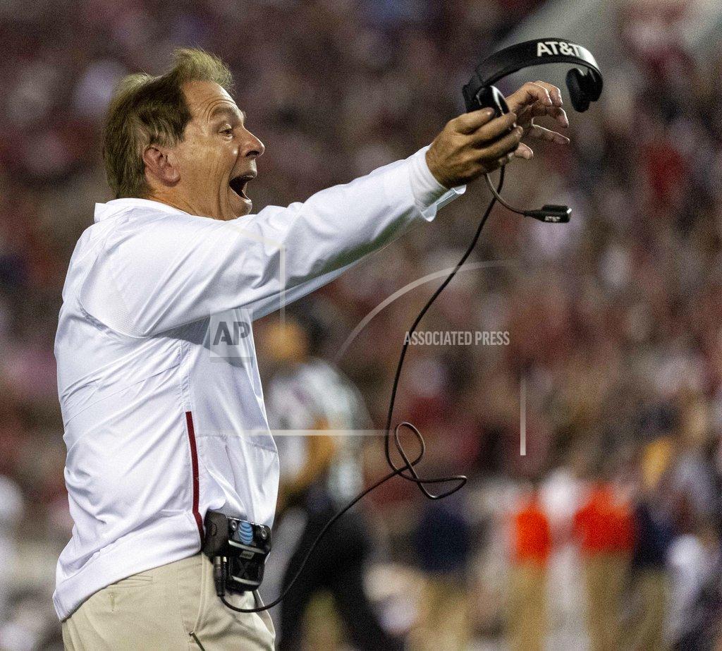 Vasha Hunt Alabama head coach Nick Saban reacts to a call during the second half of an NCAA college football game against Auburn, Saturday, Nov. 24, 2018, in Tuscaloosa, Ala. (AP Photo/Vasha Hunt)