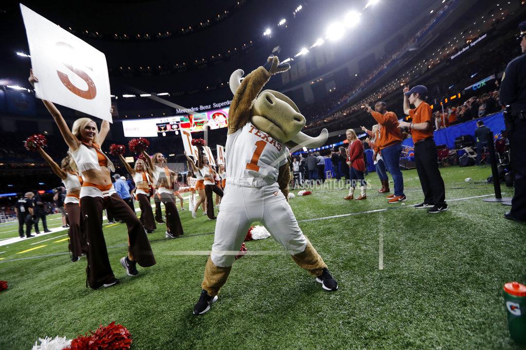 Gerald Herbert The Texas mascot dances on the sideline before the team's Sugar Bowl NCAA college football game against Georgia in New Orleans, Tuesday, Jan. 1, 2019. (AP Photo/Gerald Herbert)