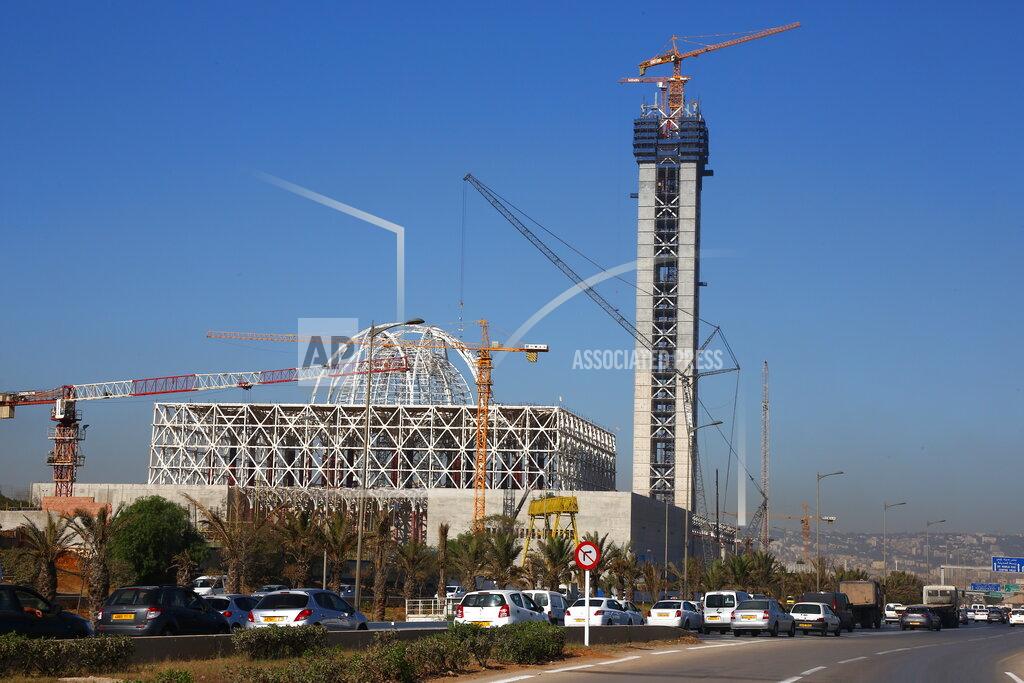 Sidali Djarboub *File* In this Saturday, Jan. 7, 2017 file photo, the Mosque of Algiers is under construction in Algiers. Algeria's prime minister is finally to inaugurate a landmark mosque Wednesday that was completed last year but shuttered because of coronavirus. (AP Photo/Sidali Djarboub)