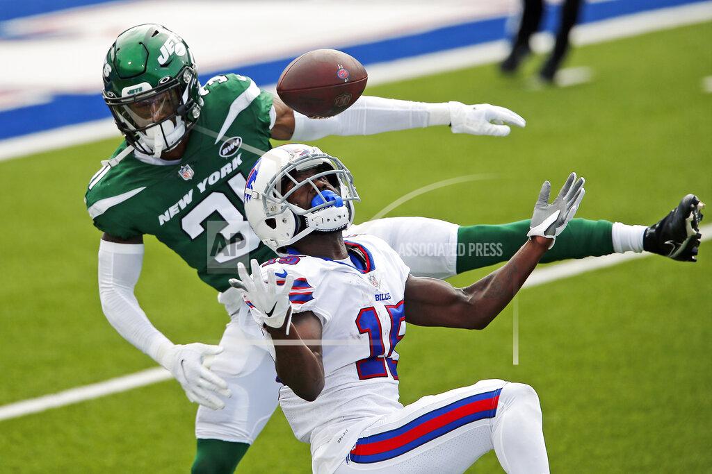 Jeffrey T. Barnes New York Jets cornerback Blessuan Austin (31) breaks up a pass intended for Buffalo Bills wide receiver John Brown (15) during the first half of an NFL football game in Orchard Park, N.Y., Sunday, Sept. 13, 2020. (AP Photo/Jeffrey T. Barnes)