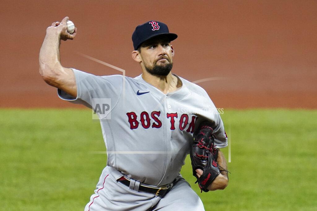 Julio Cortez Boston Red Sox starting pitcher Nathan Eovaldi throws a pitch to the Baltimore Orioles during the first inning of a baseball game, Thursday, Aug. 20, 2020, in Baltimore. (AP Photo/Julio Cortez)