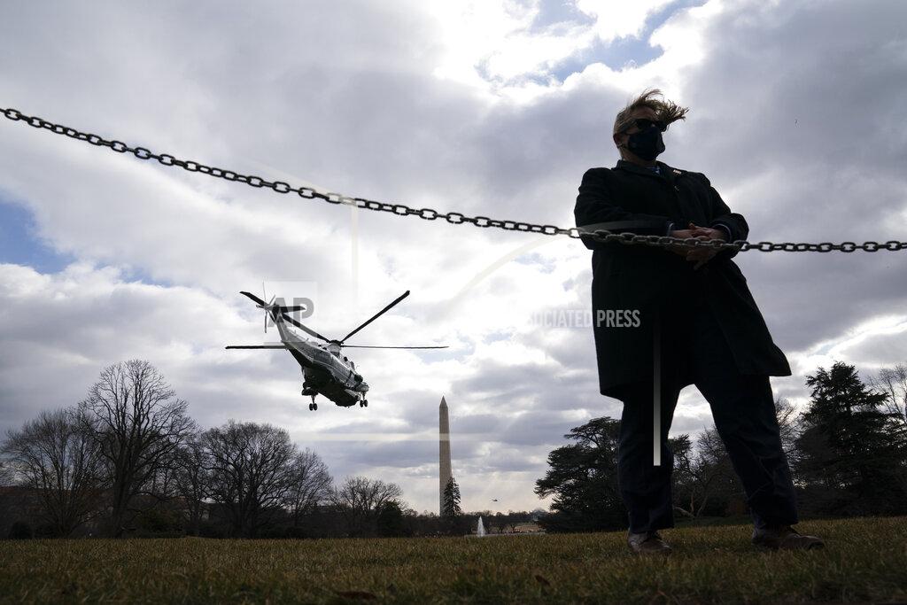 Evan Vucci Marine One, carrying President Joe Biden, departs the South Lawn to visit wounded troops at Walter Reed National Military Medical Center, Friday, Jan. 29, 2021, in Washington. (AP Photo/Evan Vucci)