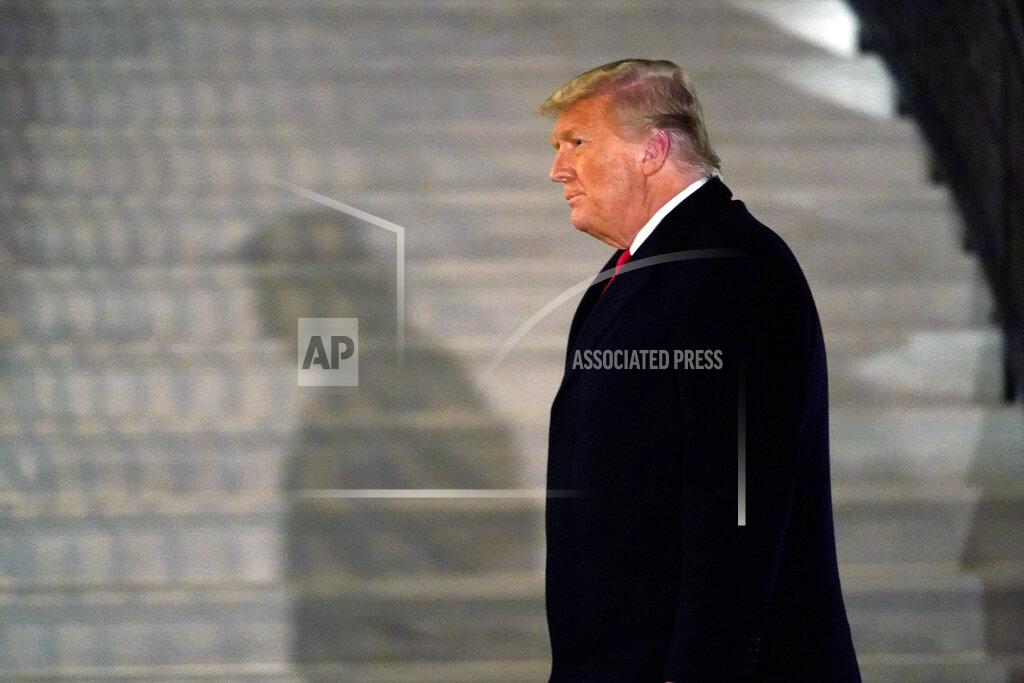 Gerald Herbert FILE - In this Tuesday, Jan. 12, 2021, file photo, President Donald Trump arrives on the South Lawn of the White House, in Washington, after returning from Texas. Twitter CEO Jack Dorsey broke his silence to defend his company’s ban of Trump as the right decision, but warned that it could set a dangerous precedent. The ban, he said, revealed Twitter’s “failure” to create an open and healthy space for what Dorsey calls the “global public conversation.” (AP Photo/Gerald Herbert, File)