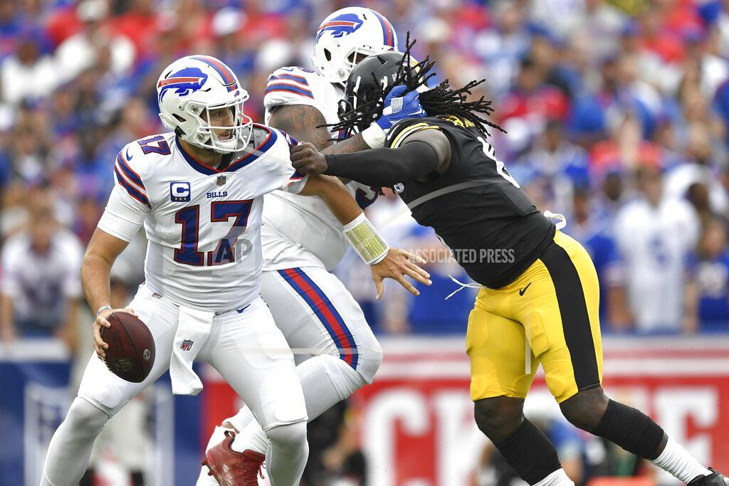 Adrian Kraus FILE - Buffalo Bills quarterback Josh Allen (17) is pressured by Pittsburgh Steelers linebacker Melvin Ingram during the first half of an NFL football game in Orchard Park, N.Y., Sunday, Sept. 12, 2021. The Chiefs tried to sign longtime Chargers thorn-in-their-side Melvin Ingram during free agency. He chose Pittsburgh instead. Now, just before the trade deadline, the Chiefs were able to acquire him from the Steelers in an attempt to help their dismal pass rush. (AP Photo/Adrian Kraus, File)