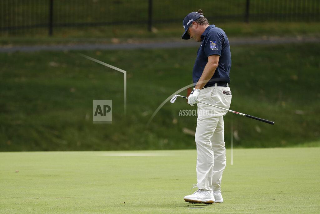 Darron Cummings Ryan Palmer reacts to a shot on the second fairway during the final round of the Memorial golf tournament, Sunday, July 19, 2020, in Dublin, Ohio. (AP Photo/Darron Cummings)