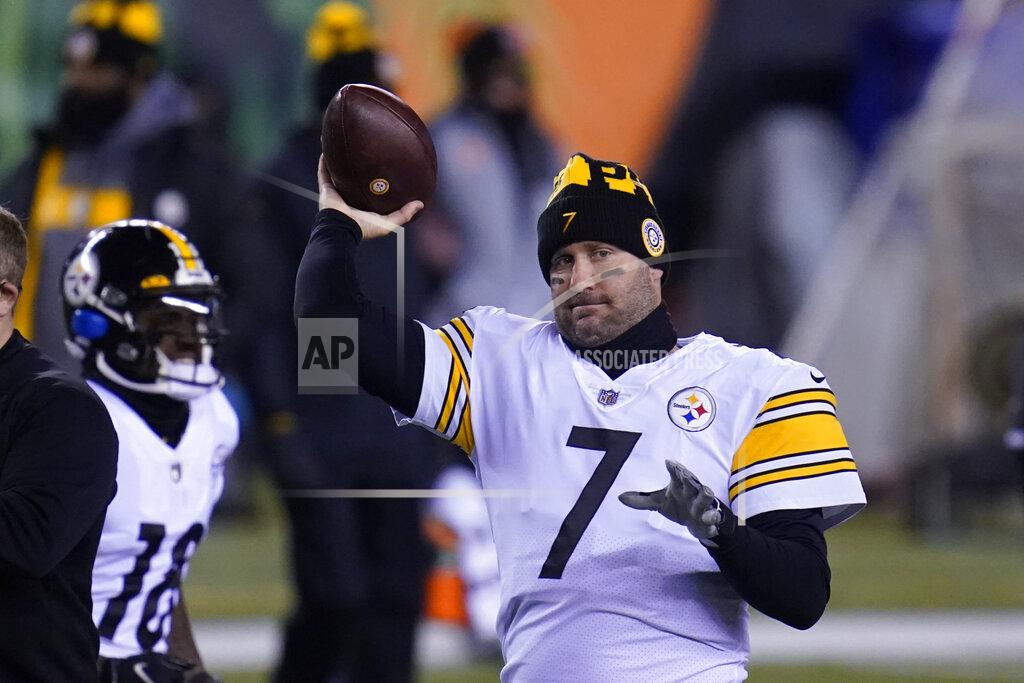 Michael Conroy Pittsburgh Steelers quarterback Ben Roethlisberger (7) throws before an NFL football game against the Cincinnati Bengals, Monday, Dec. 21, 2020, in Cincinnati. (AP Photo/Michael Conroy)