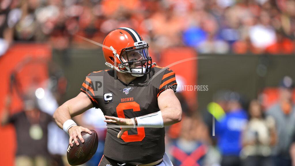 David Richard Cleveland Browns quarterback Baker Mayfield looks to throw during the first half in an NFL football game against the Tennessee Titans, Sunday, Sept. 8, 2019, in Cleveland. (AP Photo/David Richard)