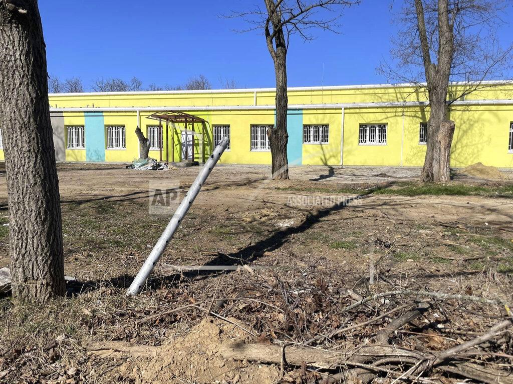 Uncredited This photo provided by Maksim Beznosenko shows the aftermath of shelling on a cancer hospital in Mykolaiv, Ukraine, on March 11, 2022. (Courtesy Maksim Beznosenko via AP)