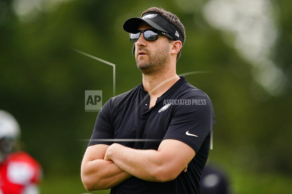 Matt Rourke Philadelphia Eagles head coach Nick Sirianni watches a joint practice with the New England Patriots at the Eagles NFL football training camp Monday, Aug. 16, 2021, in Philadelphia. (AP Photo/Matt Rourke)