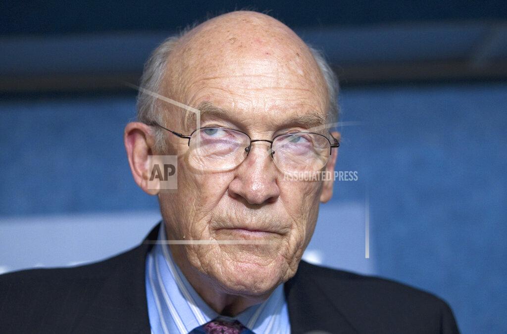 Evan Vucci FILE - Former Sen. Alan Simpson of Wyoming, speaks during a news conference, Sept. 12, 2011, at the National Press Club in Washington. President Joe Biden will present the nation’s highest civilian honor, the Presidential Medal of Freedom, to 17 people, at the White House next week. (AP Photo/Evan Vucci, File)