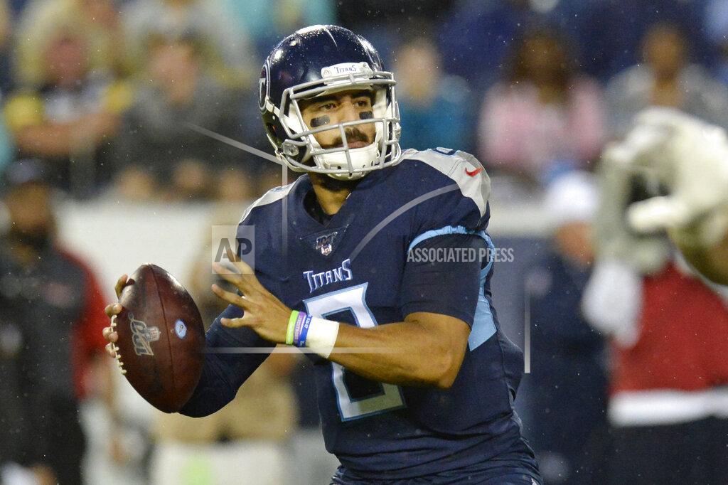 Mark Zaleski Tennessee Titans quarterback Marcus Mariota passes against the Pittsburgh Steelers in the first half of a preseason NFL football game Sunday, Aug. 25, 2019, in Nashville, Tenn. (AP Photo/Mark Zaleski)
