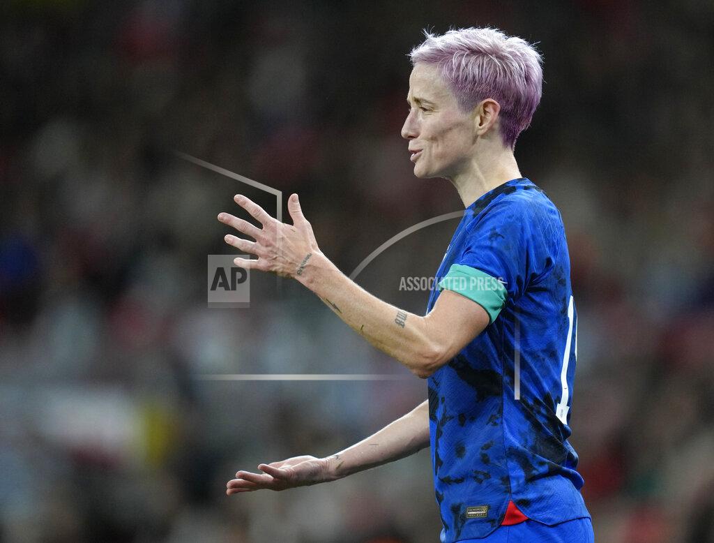 Kirsty Wigglesworth United States' Megan Rapinoe reacts during the women's friendly soccer match between England and the US at Wembley stadium in London, Friday, Oct. 7, 2022. (AP Photo/Kirsty Wigglesworth)