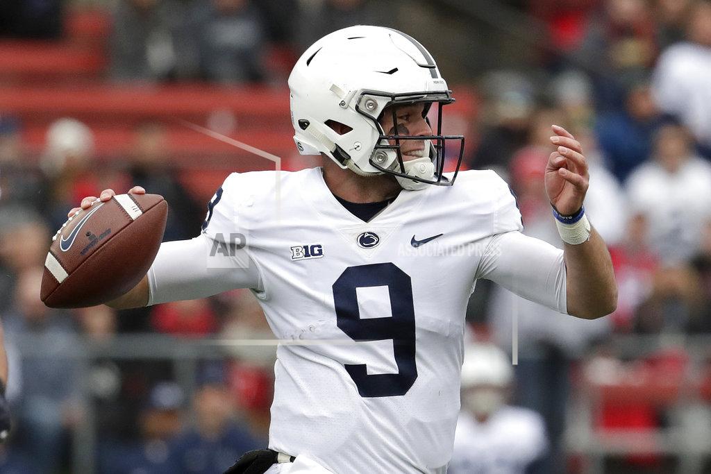 Julio Cortez Penn State quarterback Trace McSorley throws a pass against Rutgers during the first half of an NCAA college football game, Saturday, Nov. 17, 2018, in Piscataway, N.J. (AP Photo/Julio Cortez)