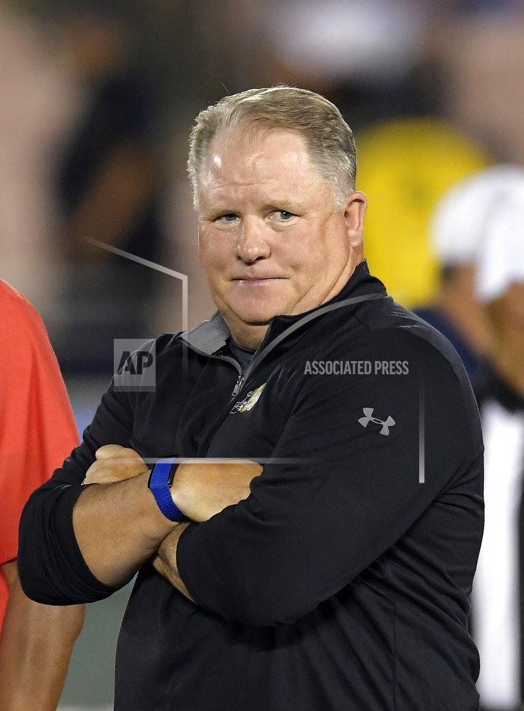 Mark J. Terrill FILE - In this Oct. 20, 2018 file photo UCLA head coach Chip Kelly looks on prior to an NCAA college football game against Arizona in Pasadena, Calif. Kelly won't be strolling down memory lane on Saturday when UCLA pays a visit to Oregon. (AP Photo/Mark J. Terrill, File)
