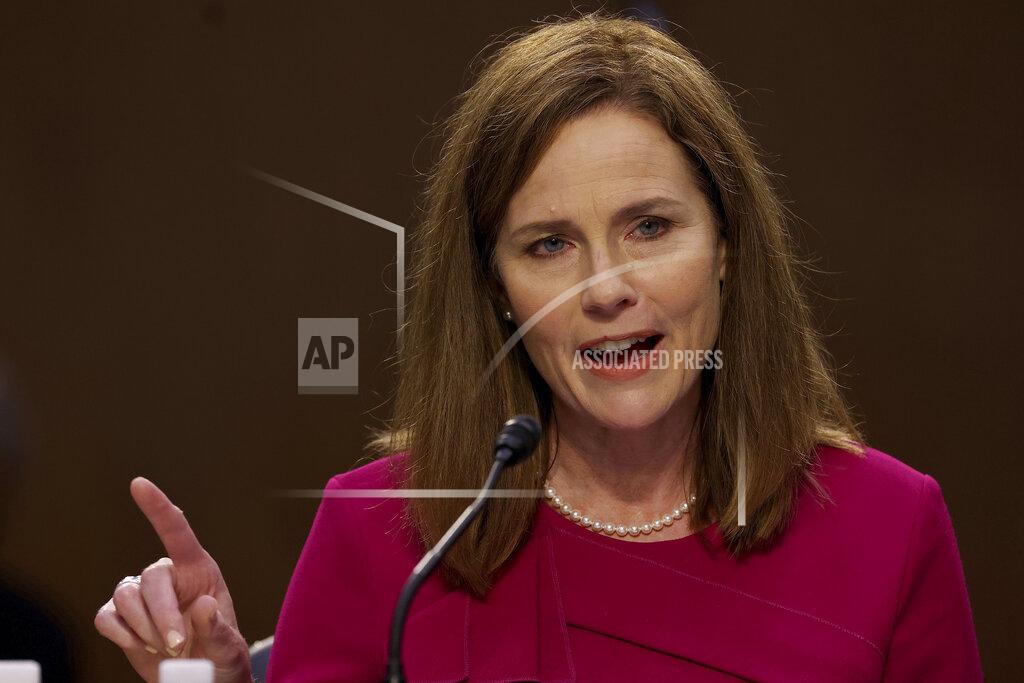 Win Mcnamee Supreme Court nominee Amy Coney Barrett speaks during a confirmation hearing before the Senate Judiciary Committee, Monday, Oct. 12, 2020, on Capitol Hill in Washington. (Win McNamee/Pool via AP)