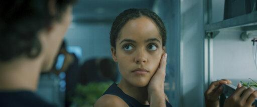 Uncredited This image released by Lionsgate shows Quintessa Swindell in a scene from "Voyagers." (Lionsgate via AP)