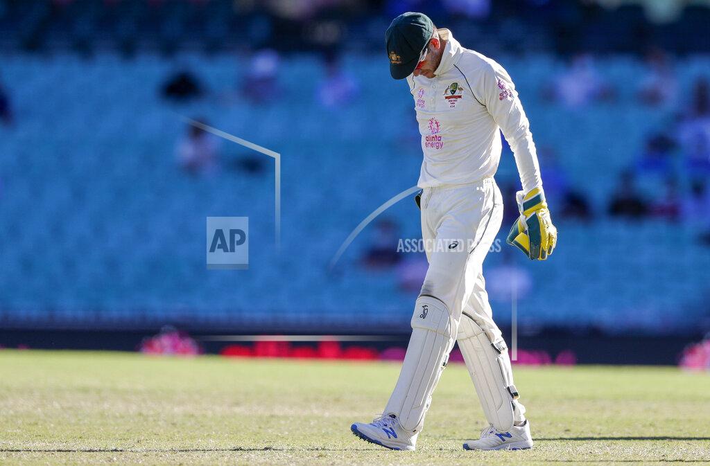 Rick Rycroft Australian captain Tim Paine reacts during play on the final day of the third cricket test between India and Australia at the Sydney Cricket Ground, Sydney, Australia, Monday, Jan. 11, 2021. (AP Photo/Rick Rycroft)