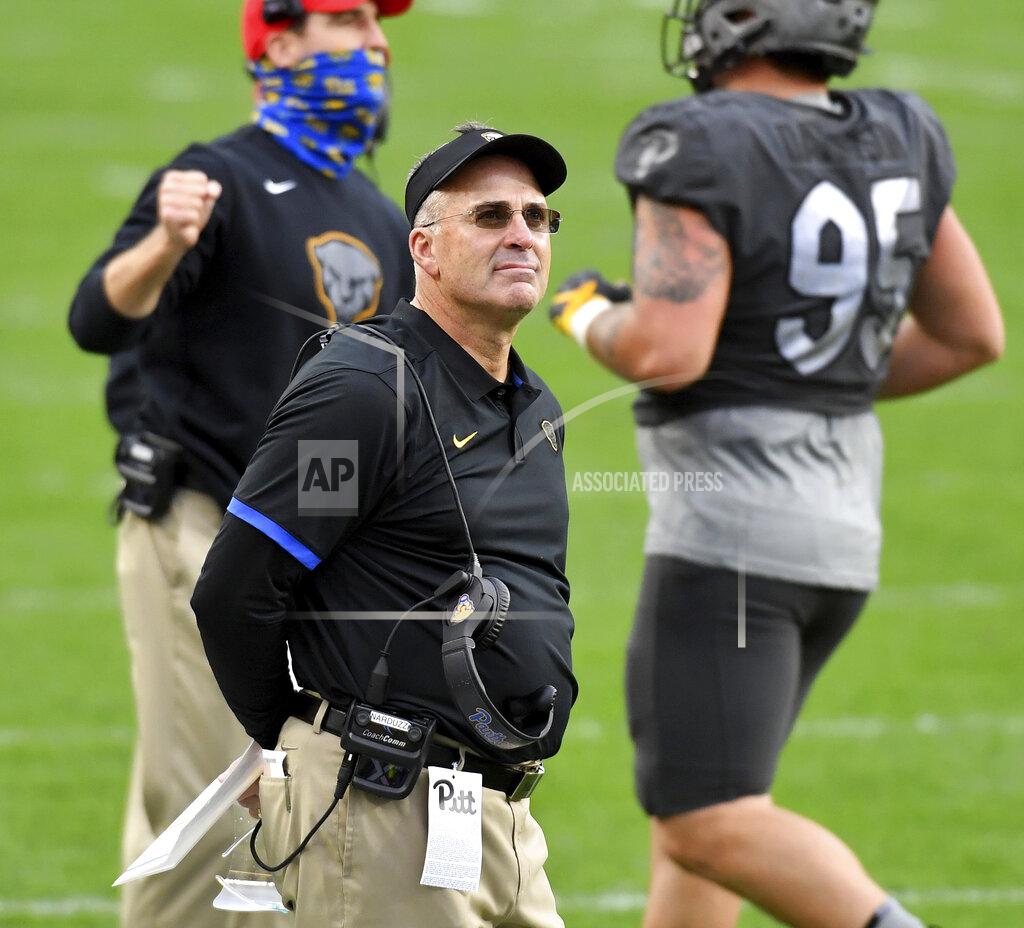 Matt Freed Pitt head coach Pat Narduzzi looks to the jumbotron after a Notre Dame touchdown in the second quarter at Heinz Field Saturday, Oct. 24, 2020, in Pittsburgh. (Matt Freed/Pittsburgh Post-Gazette via AP)