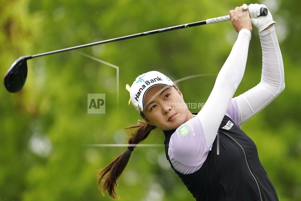 John Minchillo Minjee Lee tees off on the second hole during the third round of the LPGA Cognizant Founders Cup golf tournament, Saturday, May 14, 2022, at the Upper Montclair Country Club in Clifton, N.J. (AP Photo/John Minchillo)