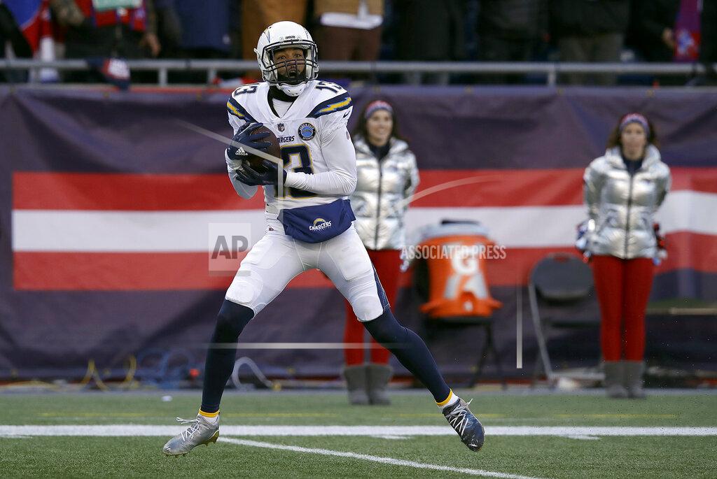 Charles Krupa Los Angeles Chargers wide receiver Keenan Allen catches a pass that he ran in for a touchdown against the New England Patriots during the first half of an NFL divisional playoff football game, Sunday, Jan. 13, 2019, in Foxborough, Mass. (AP Photo/Charles Krupa)
