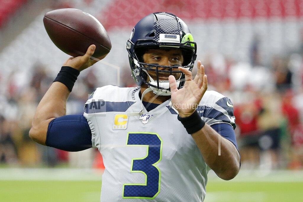 Rick Scuteri Seattle Seahawks quarterback Russell Wilson (3) warms up prior an NFL football game against the Arizona Cardinals, Sunday, Sept. 29, 2019, in Glendale, Ariz. (AP Photo/Rick Scuteri)