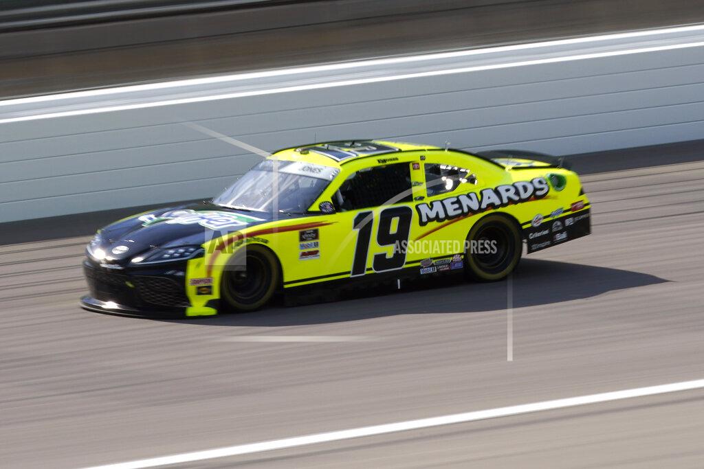 Charlie Riedel Brandon Jones (19) drives during a NASCAR Xfinity Series auto race at Kansas Speedway in Kansas City, Kan., Saturday, July 25, 2020. (AP Photo/Charlie Riedel)