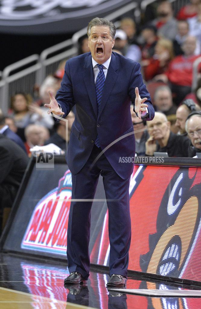 Timothy D. Easley Kentucky head coach John Calipari shouts at his team during the second half of an NCAA college basketball game against Louisville in Louisville, Ky., Saturday, Dec. 29, 2018. Kentucky won 71-58. (AP Photo/Timothy D. Easley)