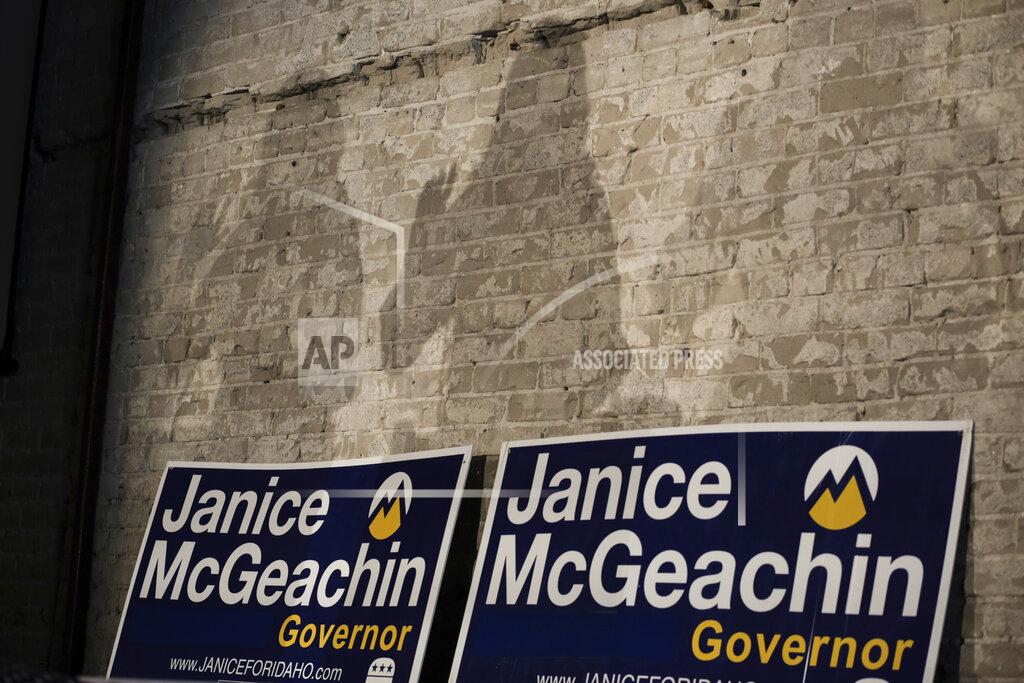 John Roark Lt. Gov. Janice McGeachin's shadow is seen as she announces her run for Idaho Governor at the Downtown Event Center in Idaho Falls, Idaho on Wednesday, May 19, 2021. (John Roark /The Idaho Post-Register via AP)