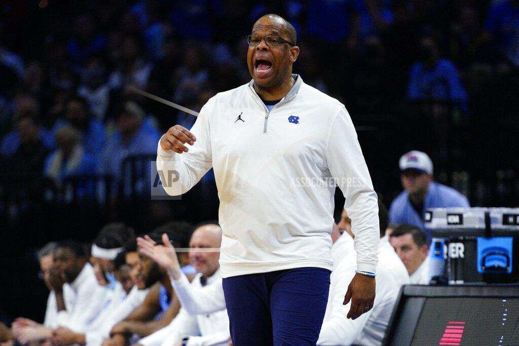 Chris Szagola North Carolina's Hubert Davis reacts during the second half of a college basketball game against UCLA in the Sweet 16 round of the NCAA tournament, Friday, March 25, 2022, in Philadelphia. (AP Photo/Chris Szagola)
